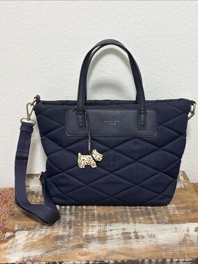Radley London Navy Blue Quilted Handled Shoulder Crossbody Bag - EC
